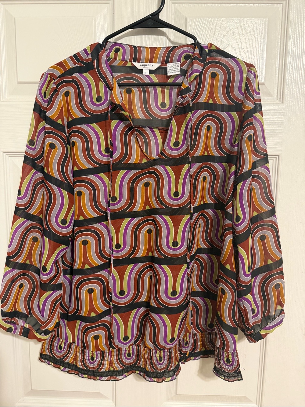 Multicolor Retro Print Blouse - Black/Multi
